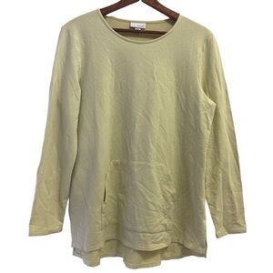 J. Jill Pure Jill light yellow top with front pocket and long sleeve, high low